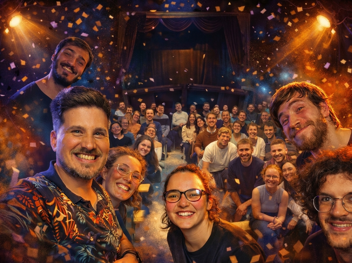 La troupe d'Impro Comedy Show avec son public